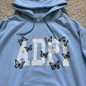 ADPi Sky Blue Hoodie with Black Butterfly Accents